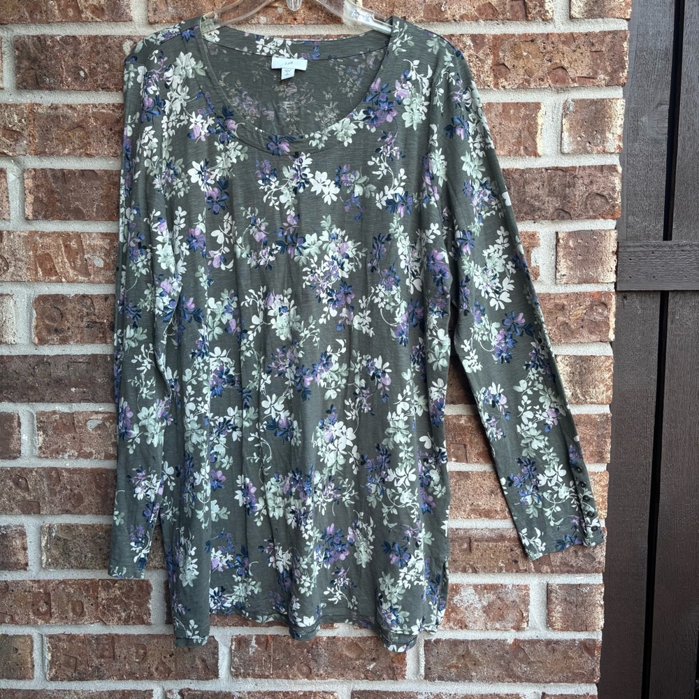 J. Jill Floral Long Sleeve Top - Olive and Lavender
